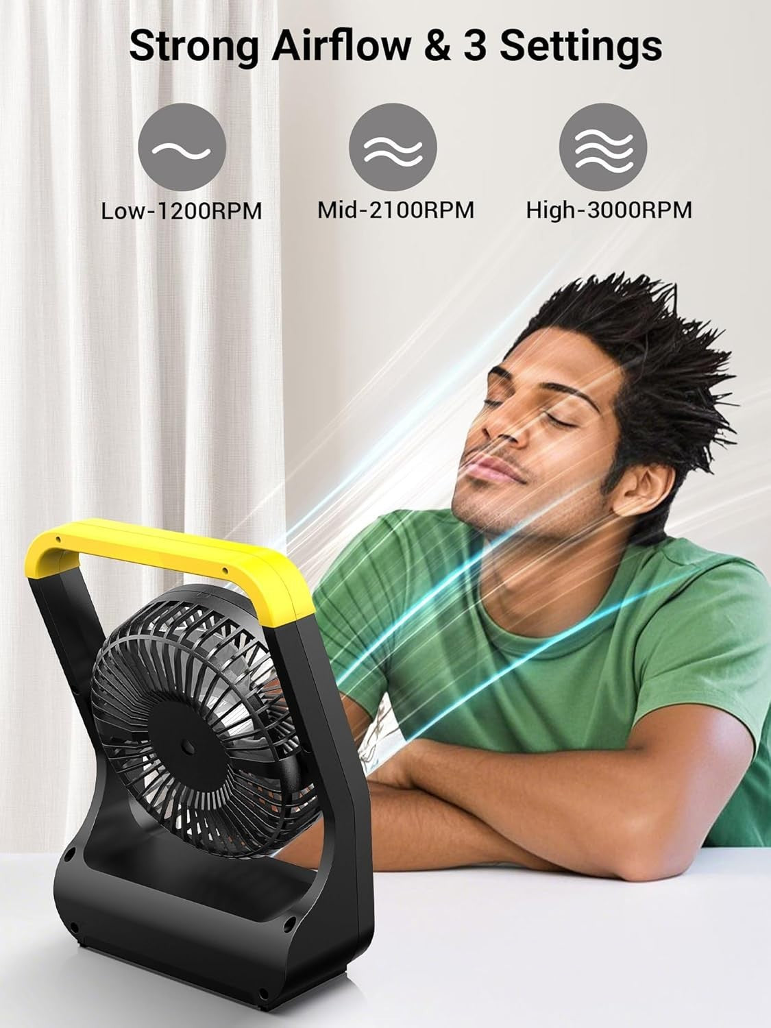 5-Inch Portable Battery Fan – Quiet 3-Speed Desk Cooling w/ Timer & USB Power