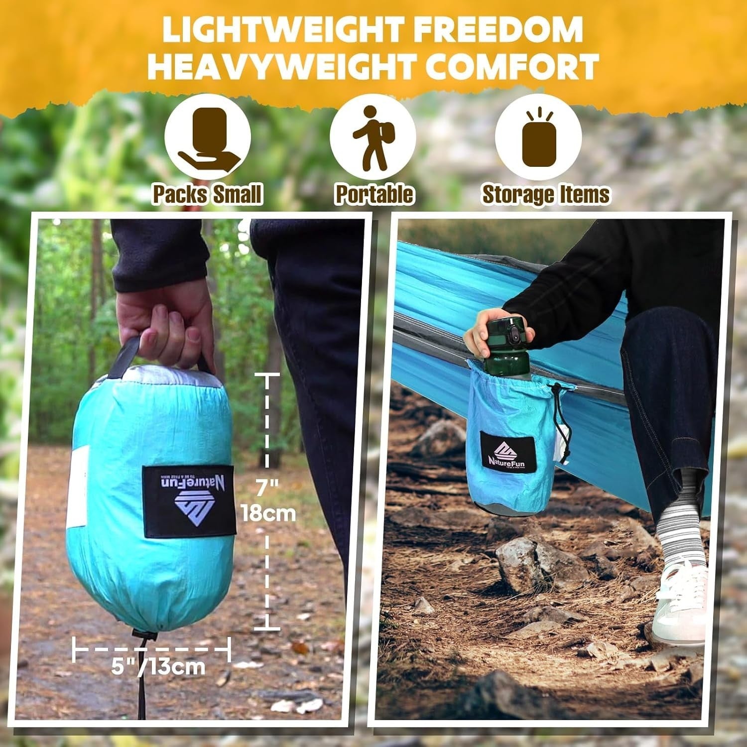 Ultra-Light Camping Hammock 300kg Load Breathable Nylon w/ Carabiners & Straps