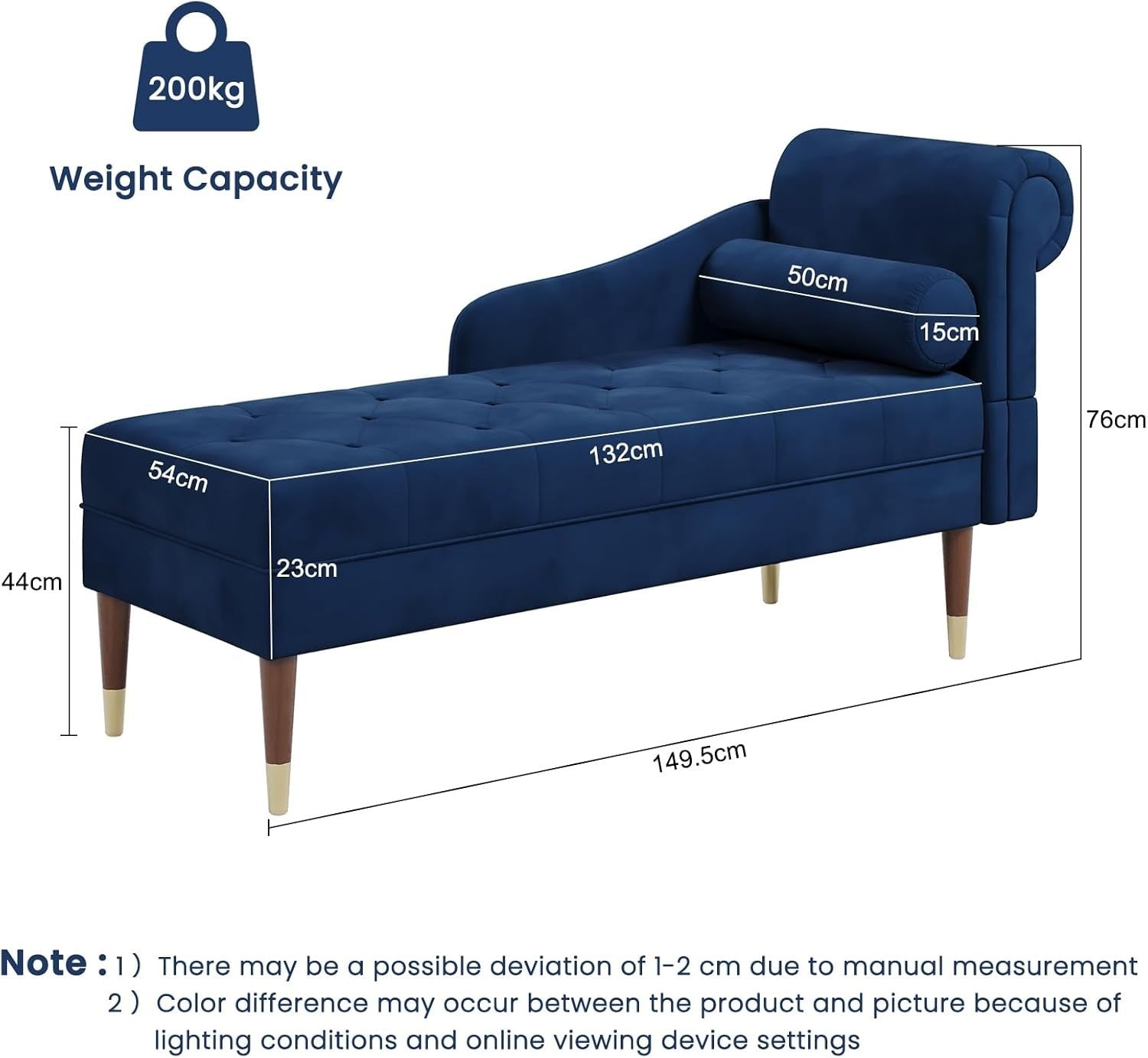 Luxury Blue Velvet Chaise Lounge Sofa Right Armrest – Space-Saving & Comfy