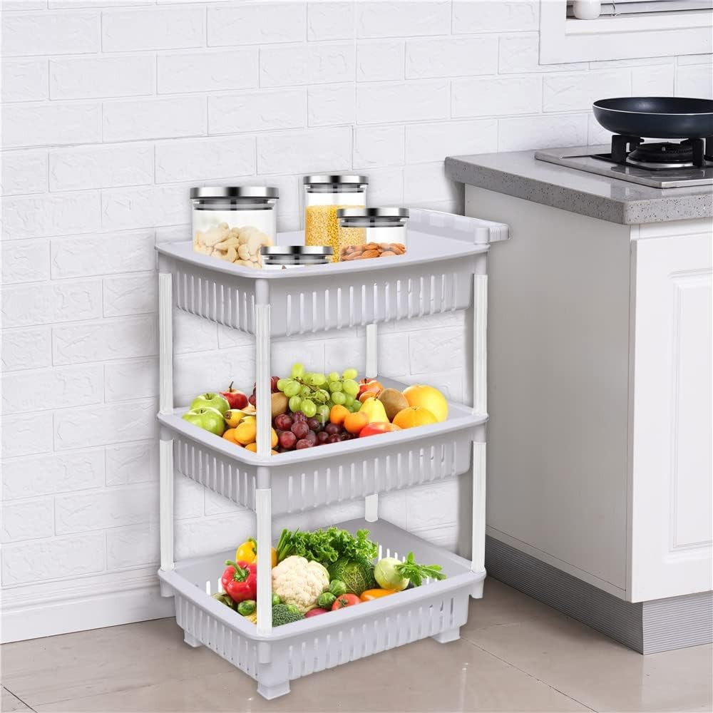 2x 3 Tier Rolling Storage Trolley Carts on Wheels Kitchen Bathroom Organizer