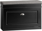 Black Shoe Storage Bench with Cushion & Flip Drawer – Slim Hallway Cabinet