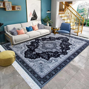 Grey Vintage Oriental Door Mat 60x110cm Non Slip Washable Entryway Rug