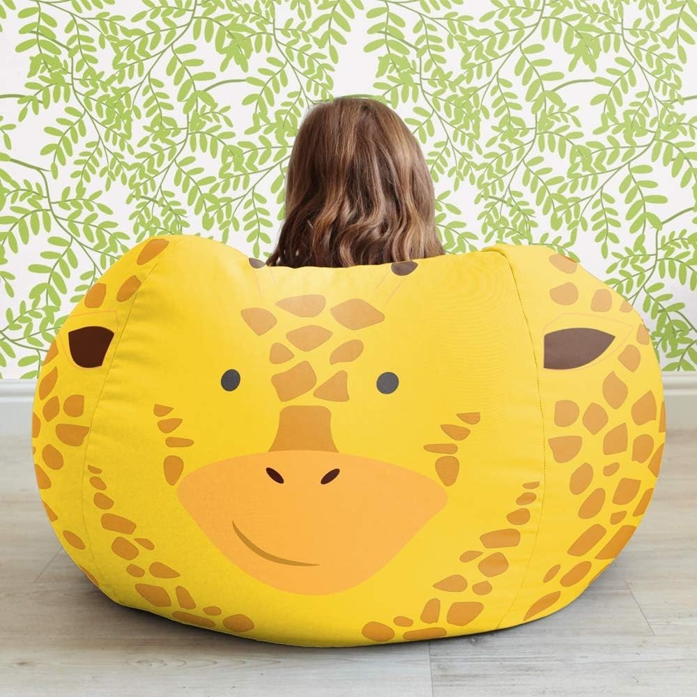 Kids Giraffe Bean Bag Chair with Footstool Safe Washable Playroom Seat