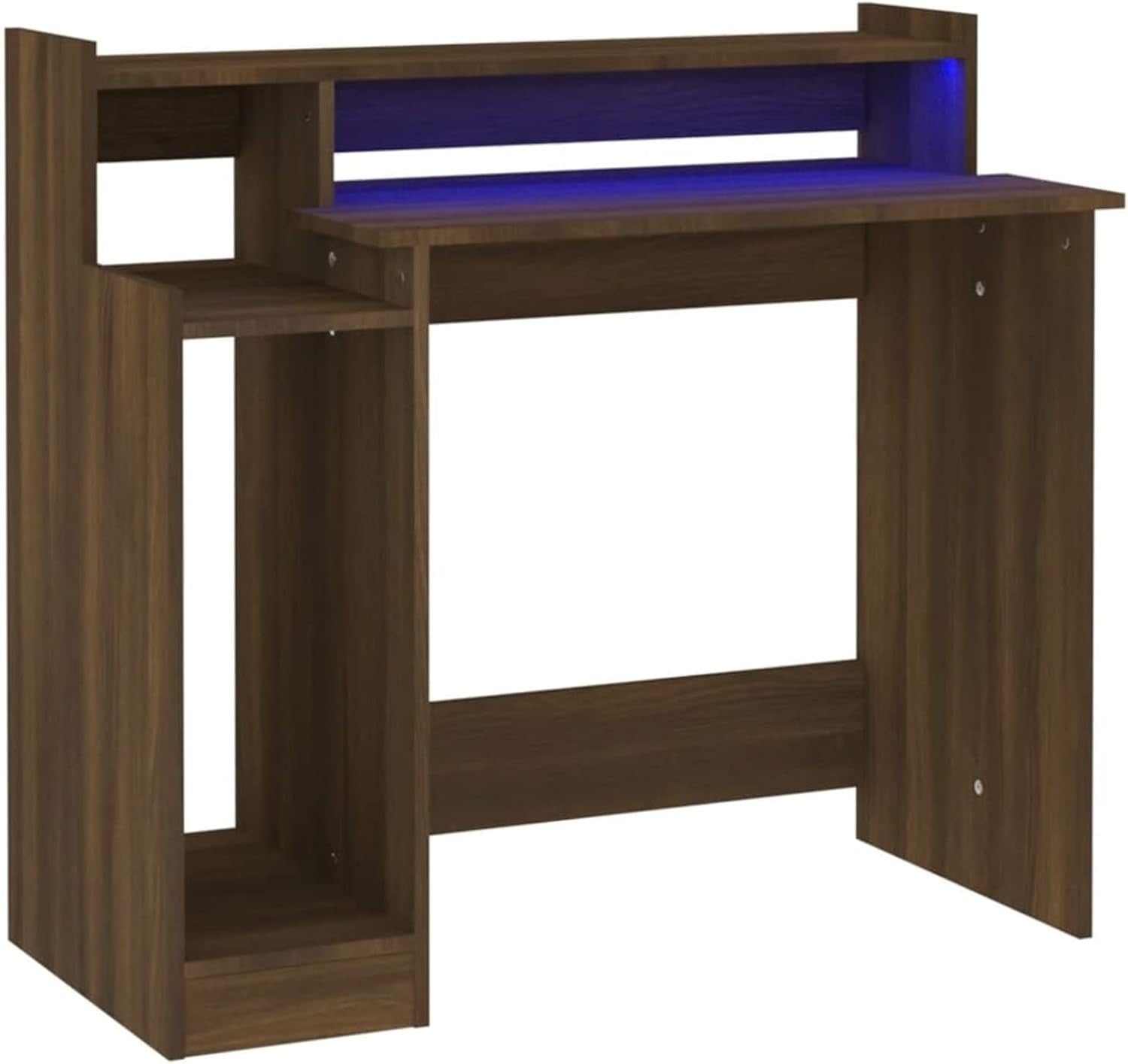 Modern LED Computer Desk 97x45x90cm Brown Oak Workstation Table for Home