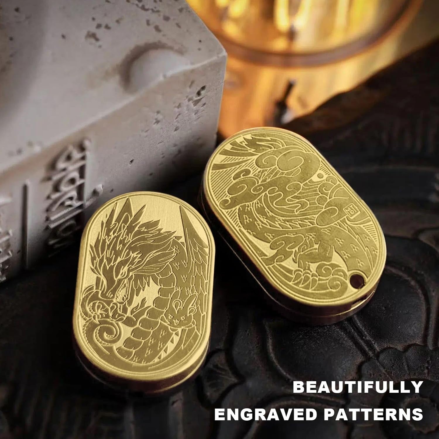 Gold Steel Dragon Fidget Slider Ratchet Clicker Stress EDC