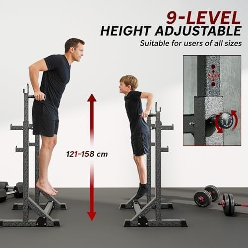 Adjustable Squat Rack & Dip Station Heavy Duty Barbell Rack Home Gym