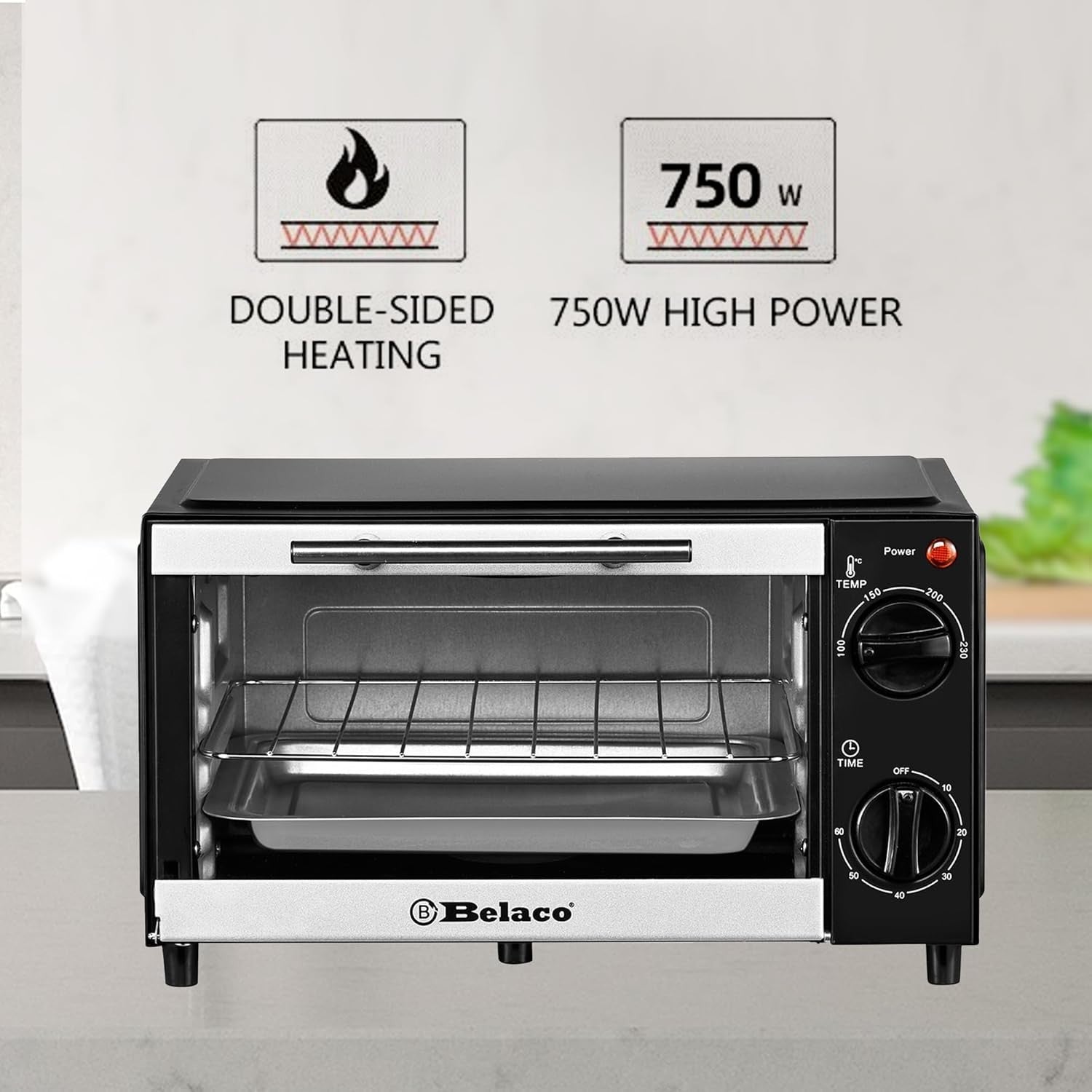 9L Mini Toaster Oven Portable Baking Grill 750W Adjustable Temp Timer