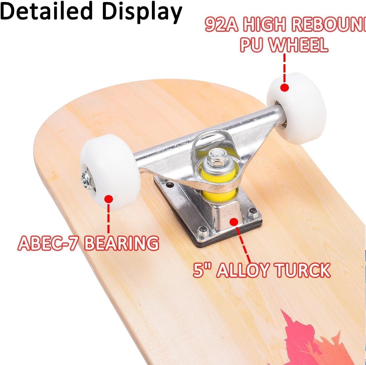 31in Beginner Skateboard Double Kick Maple Deck Kids Adults + Tool