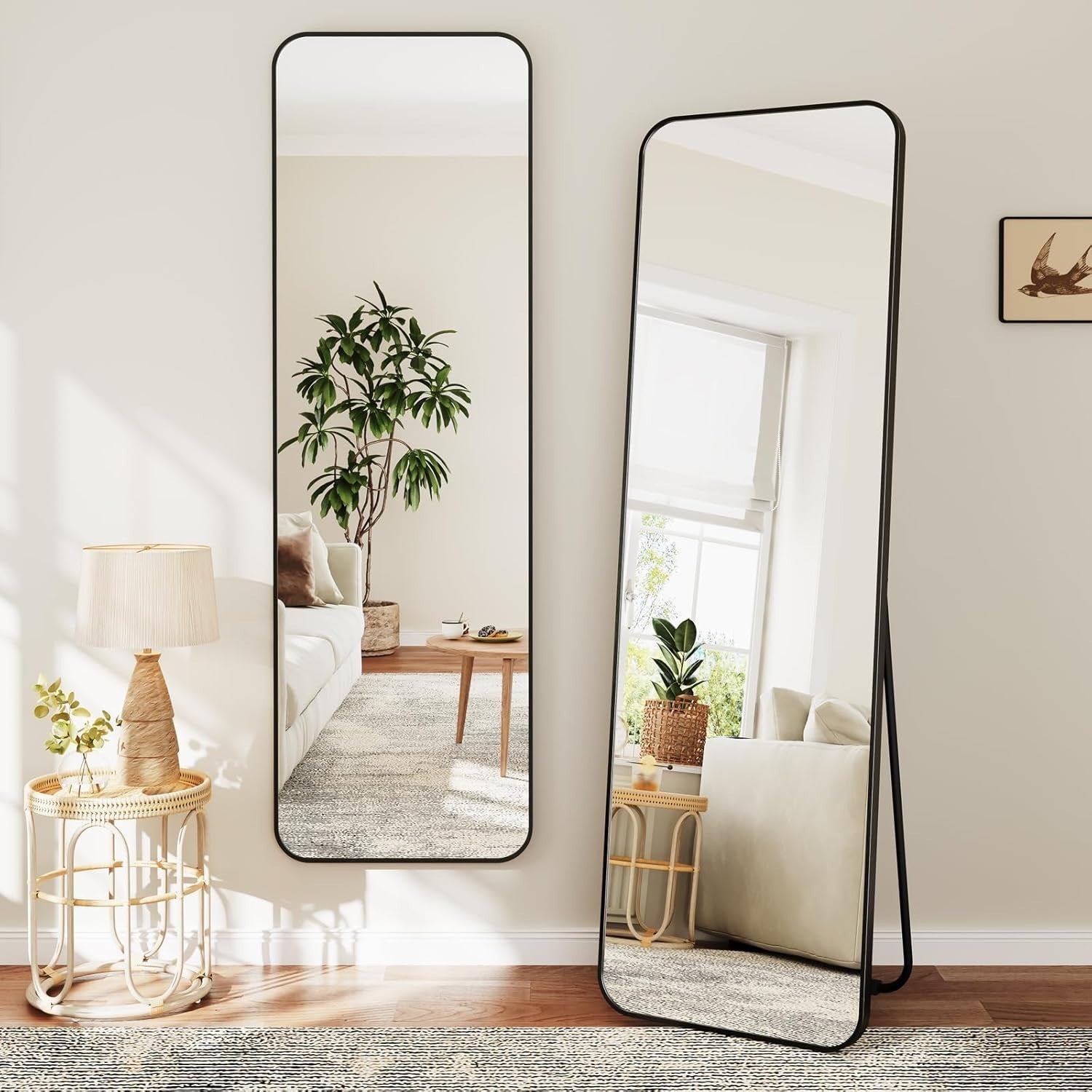 Large Full-Length Rectangular Floor Mirror 160x50cm, Rounded Corners, Freestandi