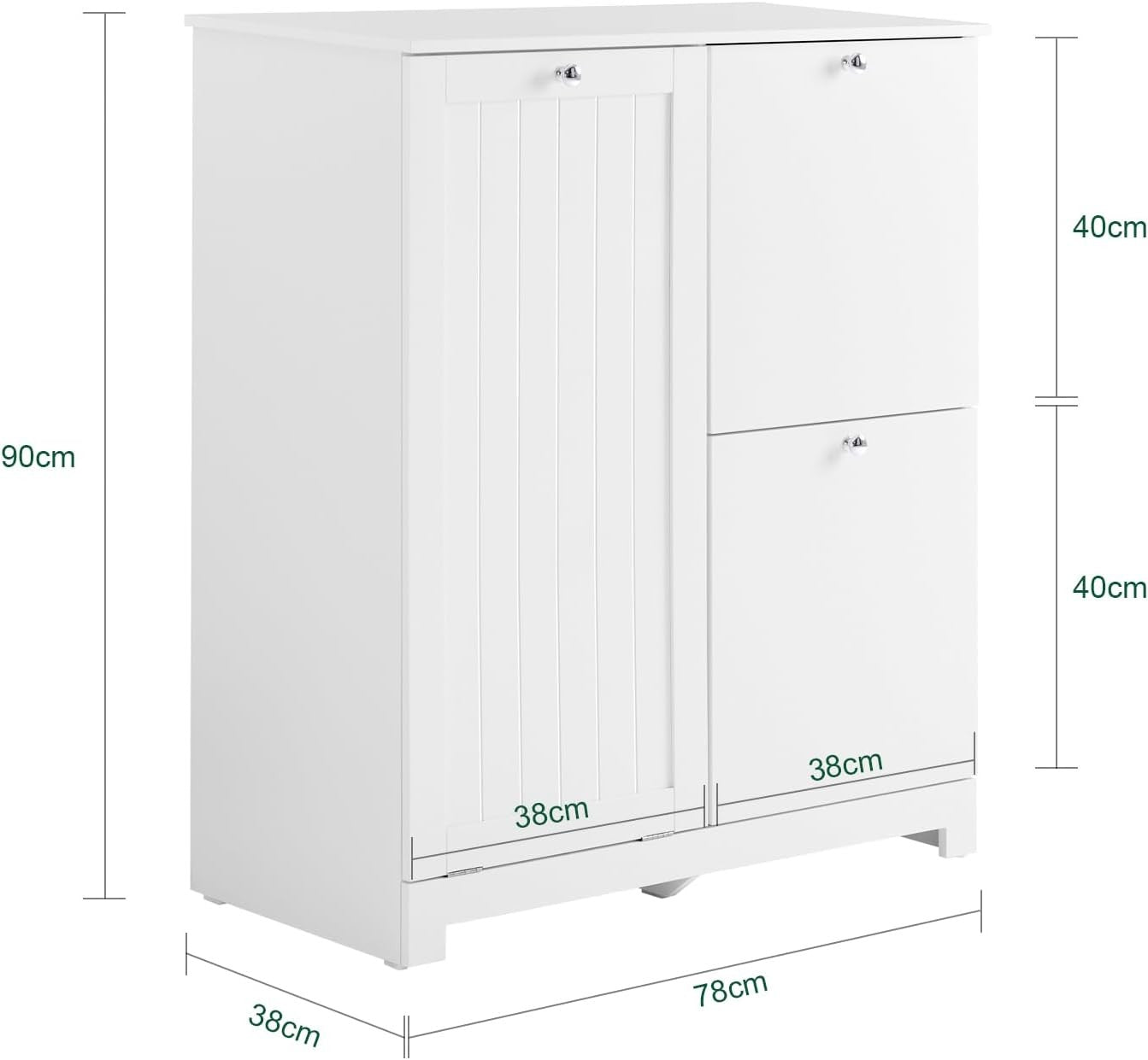 Slim Bathroom Laundry Cabinet with 3 Baskets Tall Storage Unit White