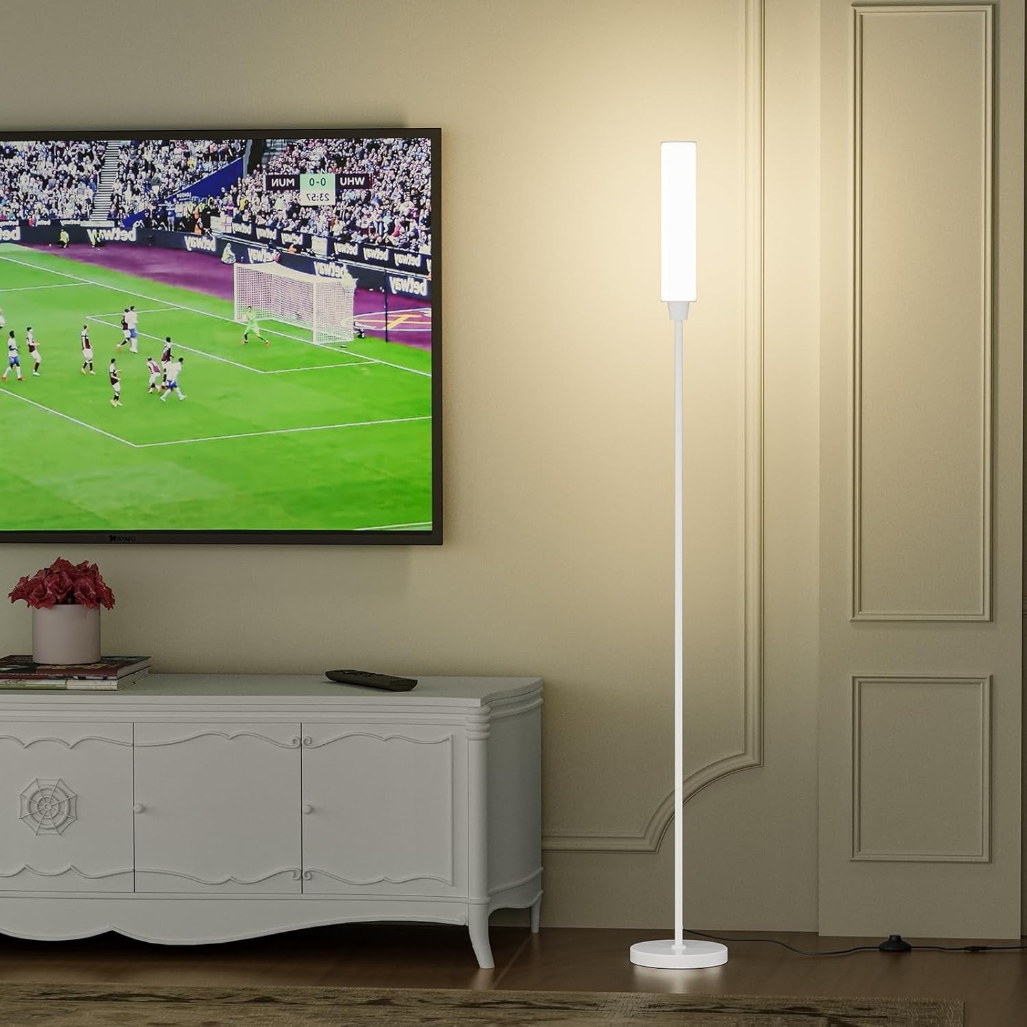Dimmable LED Floor Lamp Remote Control White Standing Corner Light