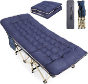 Folding Camp Bed with Thick Mattress | 500lbs Heavy Duty Blue Sleeping Cot
