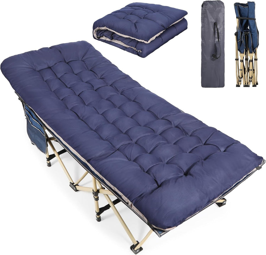 Folding Camp Bed with Thick Mattress | 500lbs Heavy Duty Blue Sleeping Cot