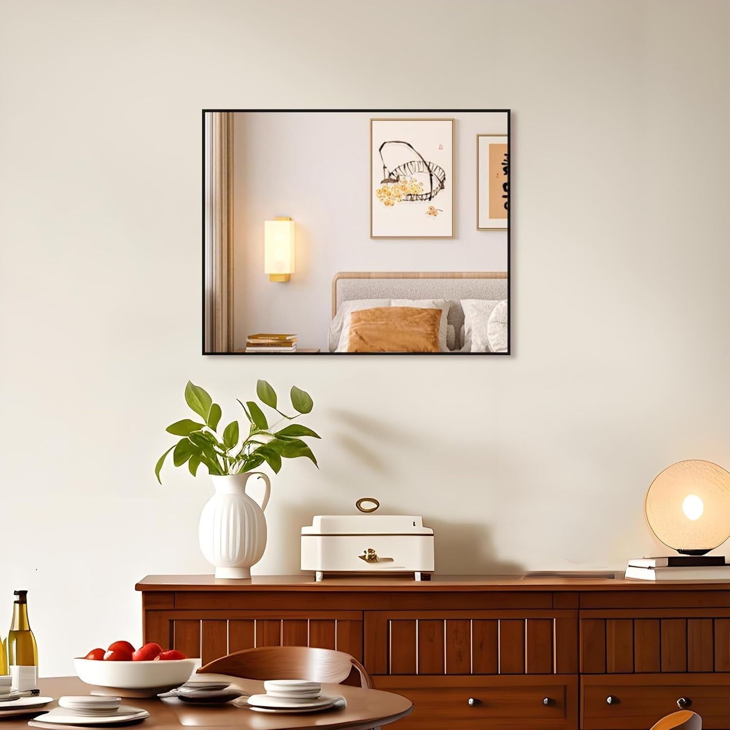 Modern Black Wall Mirror 20x16" for Bathroom or Entryway, Vertical/Horizontal Mo