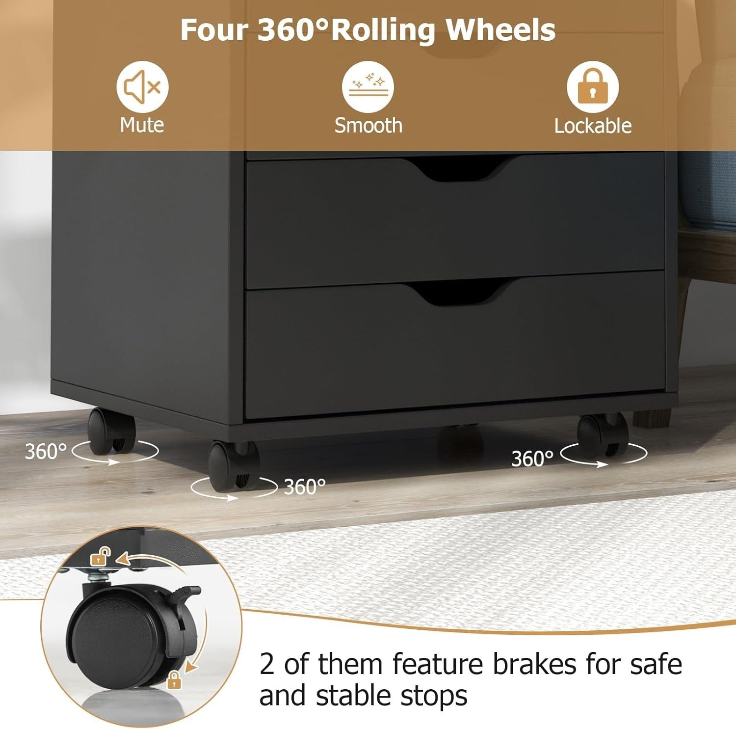 Black Mobile Filing Cabinet 7 Drawer Storage Unit with Wheels for Home Office