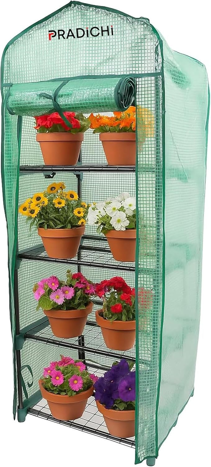4 Tier Mini Greenhouse PE Cover | Heavy Duty Metal Frame | Outdoor Growhouse