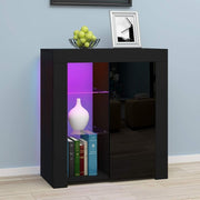 Modern Black LED Sideboard Cabinet with Glass Shelves & Storage 75x35x83cm