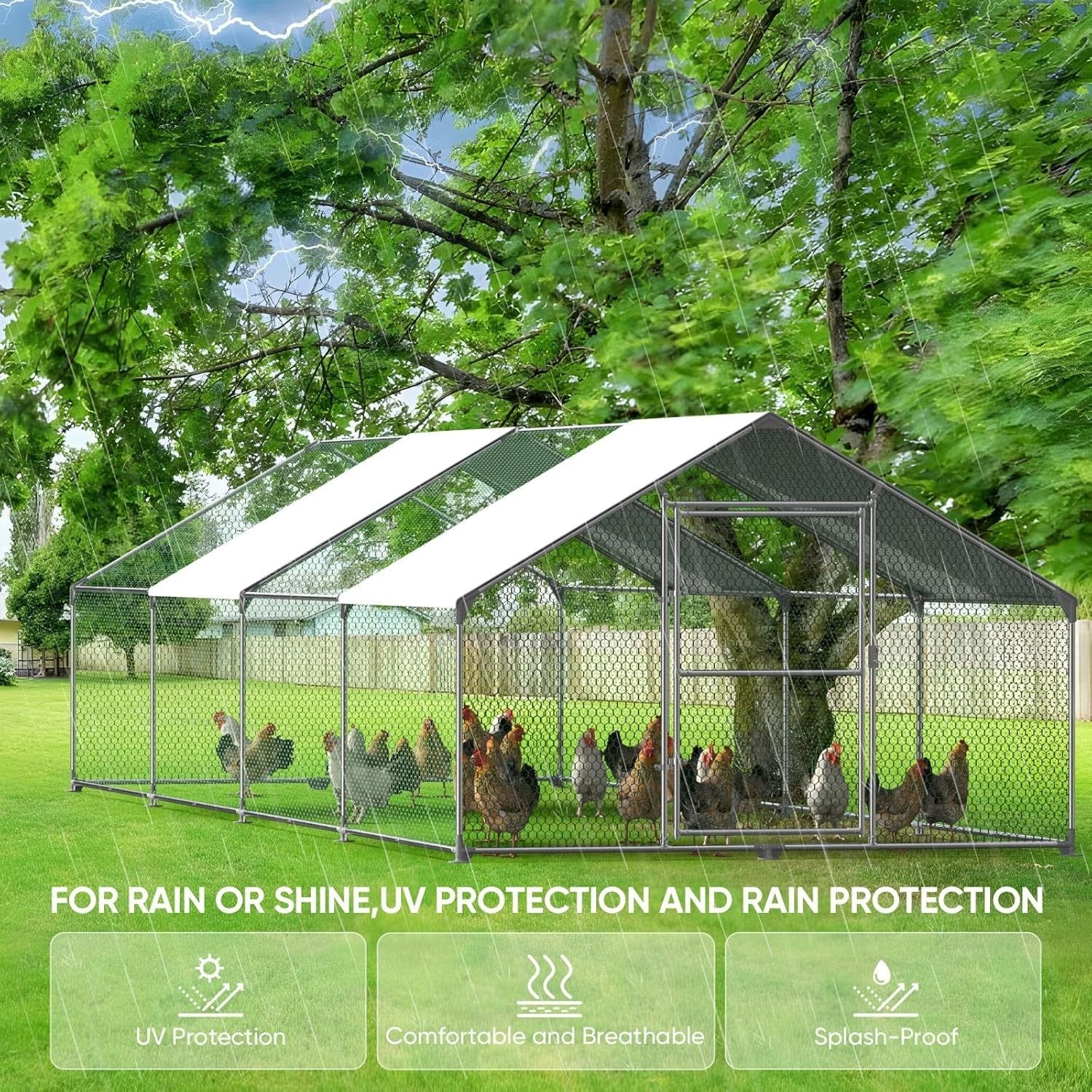 3x8x2m Walk In Chicken Run Galvanised Steel Coop
