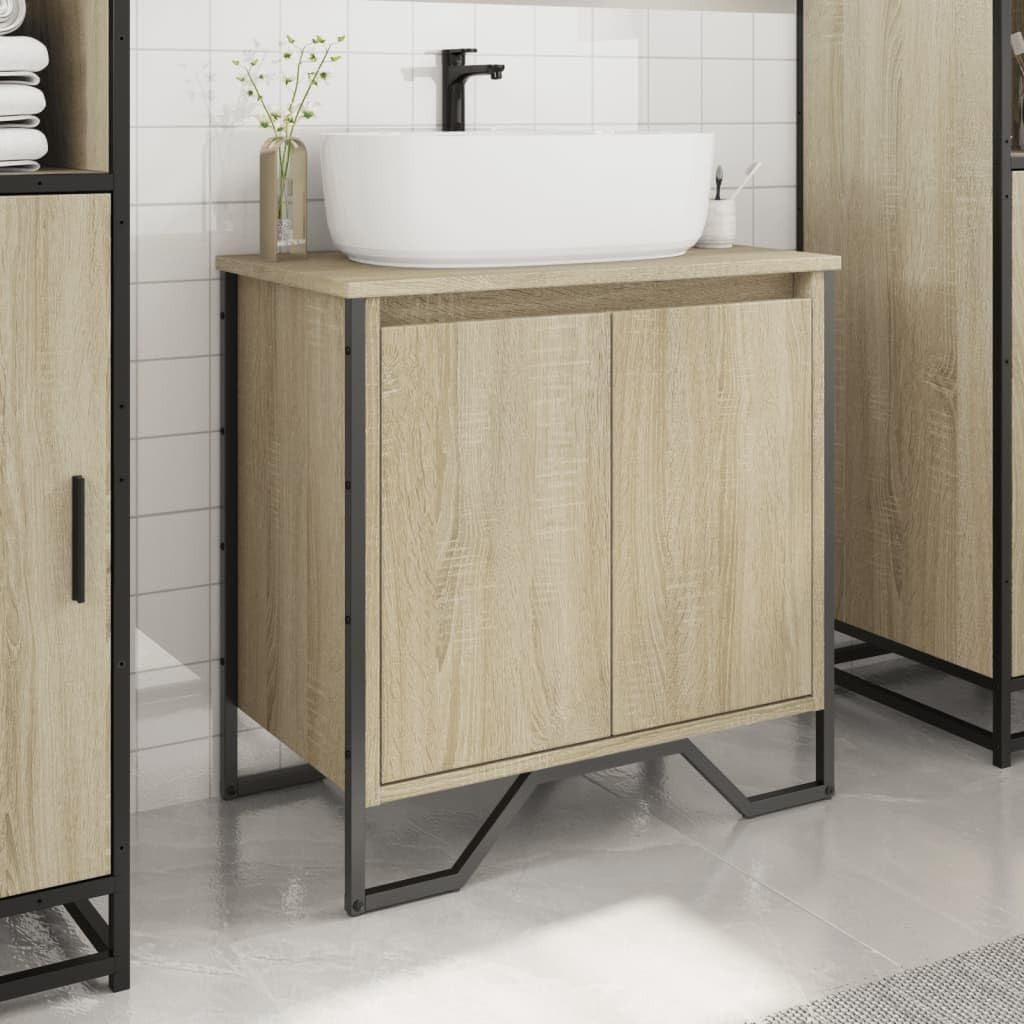 Modern Bathroom Vanity Unit Sonoma Oak – Under Sink Cabinet 2 Door Storage 60x60