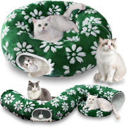 Cat Donut Tunnel Bed Peekaboo Cave w Cushion & Hanging Ball Green