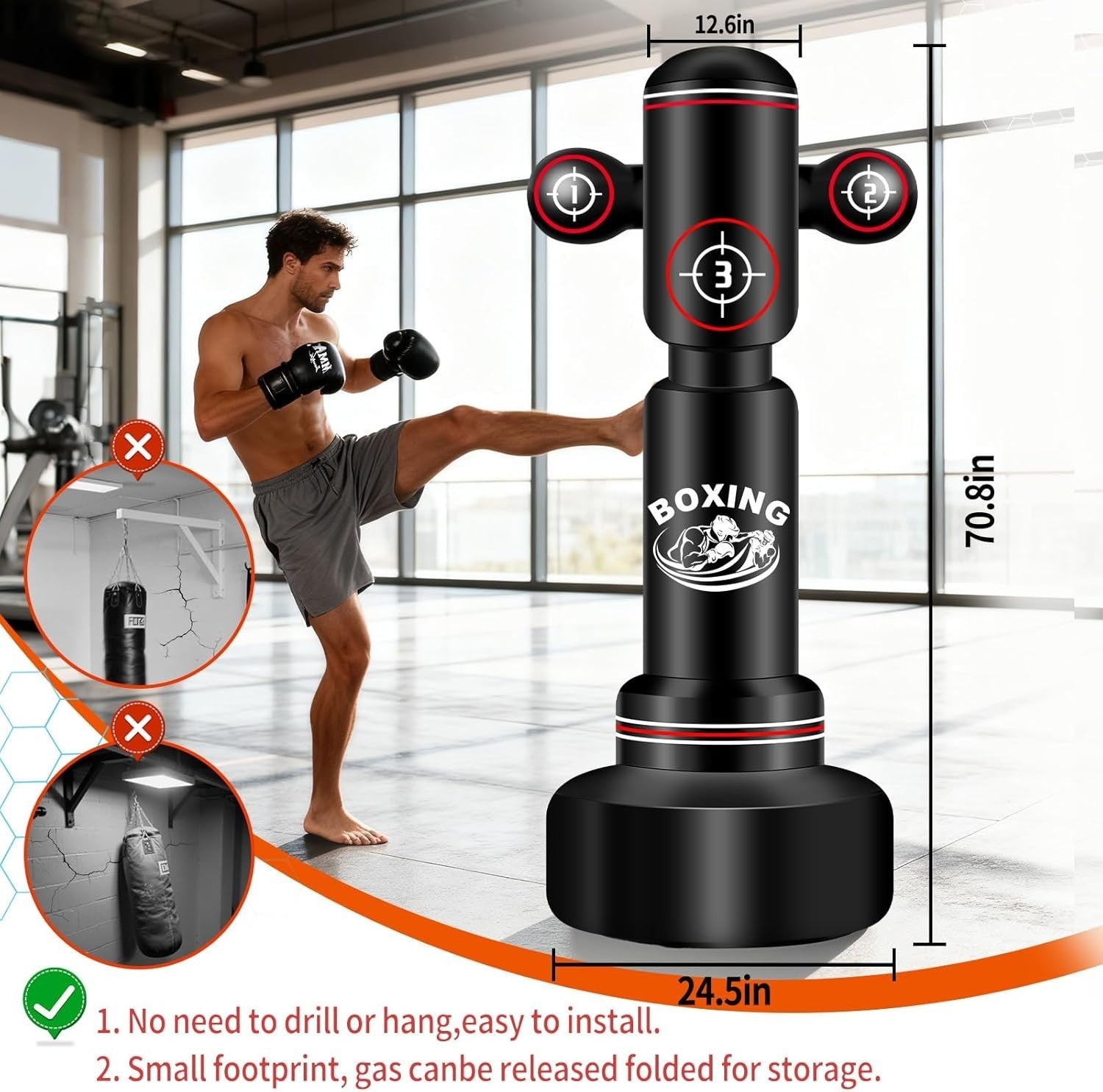 70in Free Standing Punch Bag Kit Adult MMA Boxing Training Set