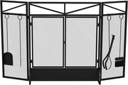 3 Panel Black Fire Guard Screen 122x77cm Folding Mesh Spark Protector with Tools