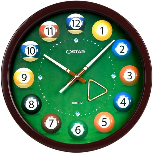 14" Pool Ball Wall Clock Billiards Theme Silent Quartz Bar Game Room Decor