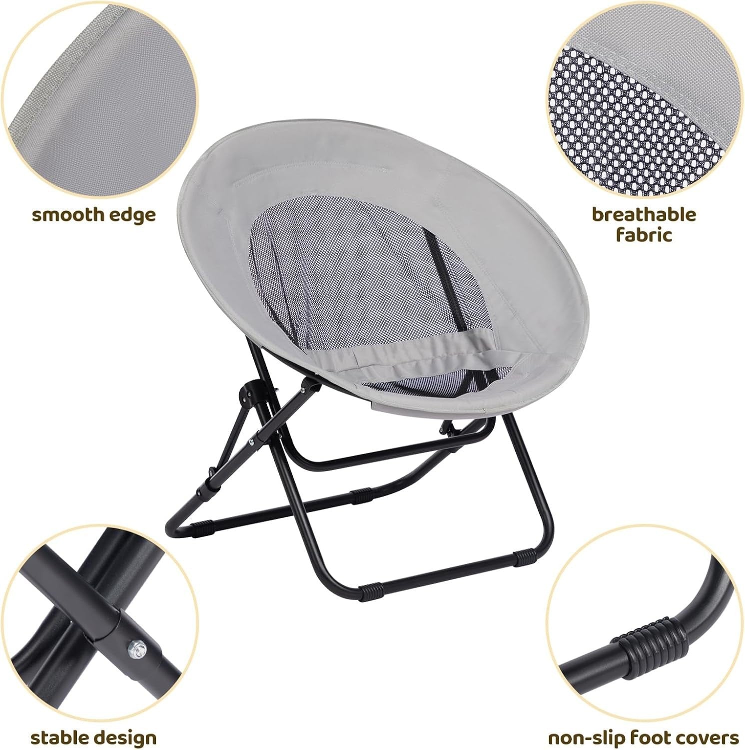 Folding Plush Saucer Chair - Cozy Small Round Armchair for Living Room Bedroom