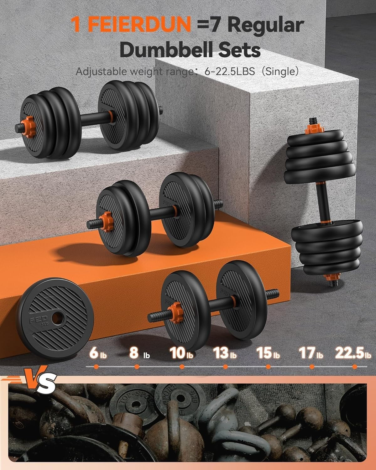 Adjustable Dumbbell Set 45lb 4 in 1 Free Weights Home Gym Kit