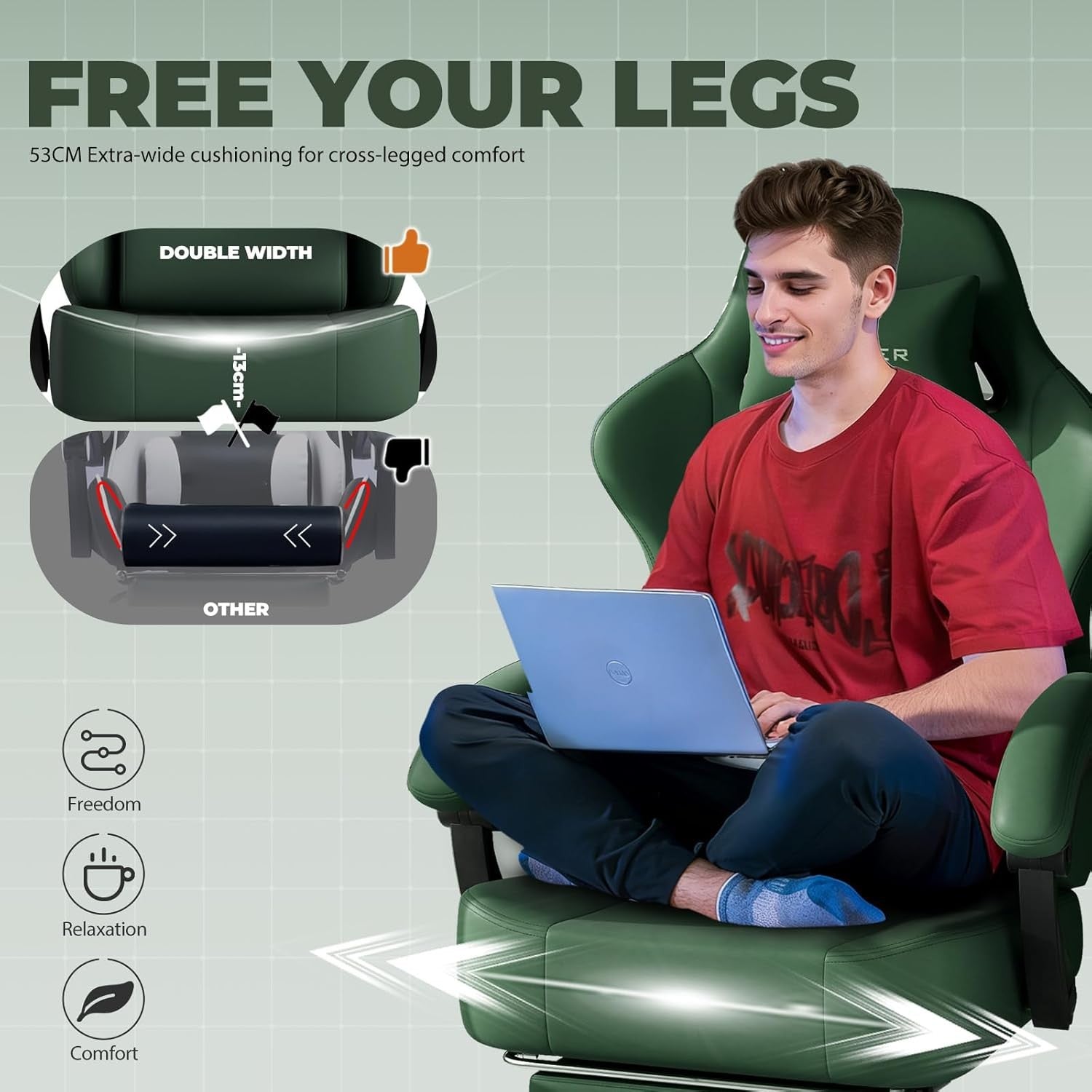 Ergonomic Gaming Chair w/ Footrest Recliner Faux Leather Green
