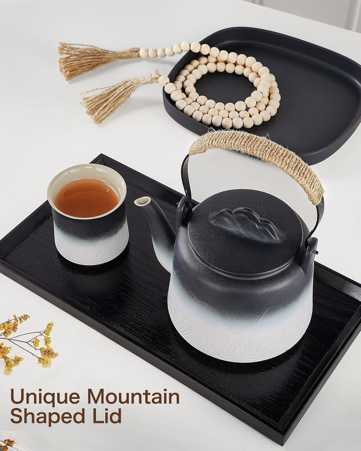 Japanese Ceramic Teapot 1000ml Loose Leaf Tea Pot Infuser Black White