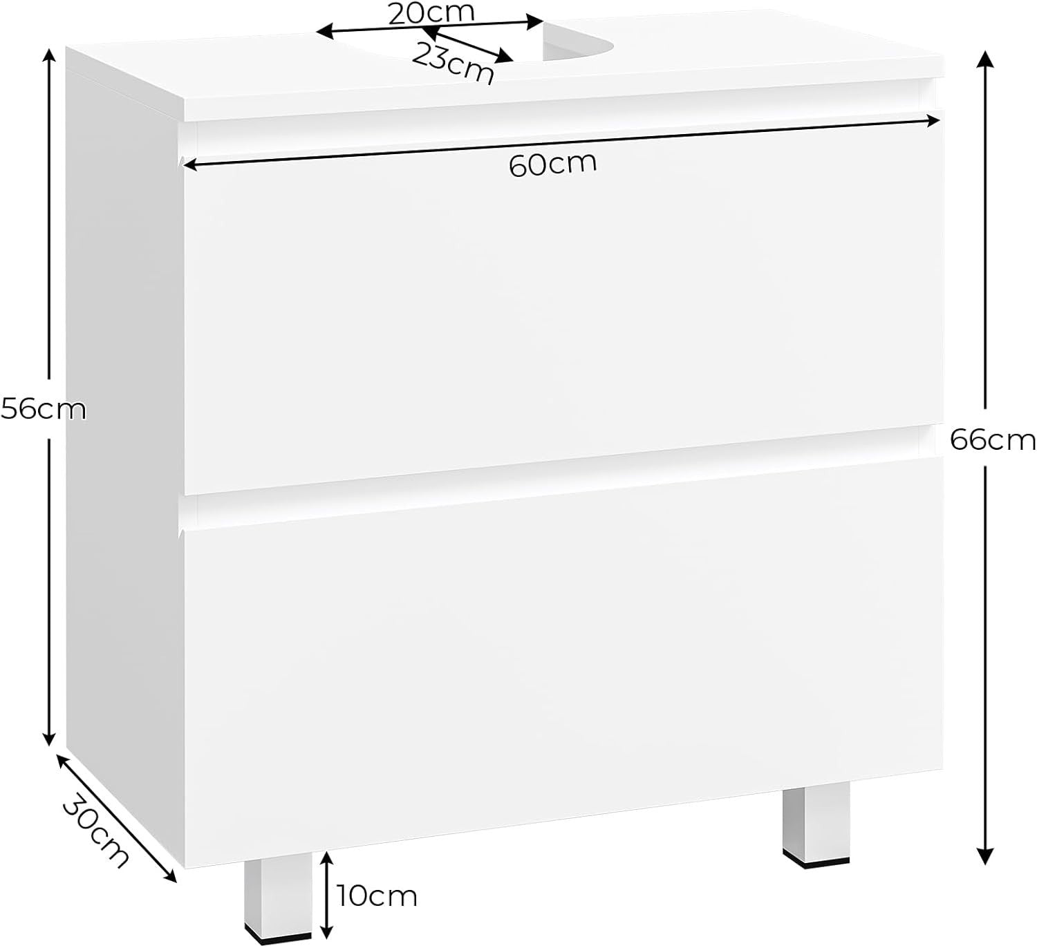 Under Sink Bathroom Cabinet White 60cm Storage Unit with 2 Drawers & Shelf