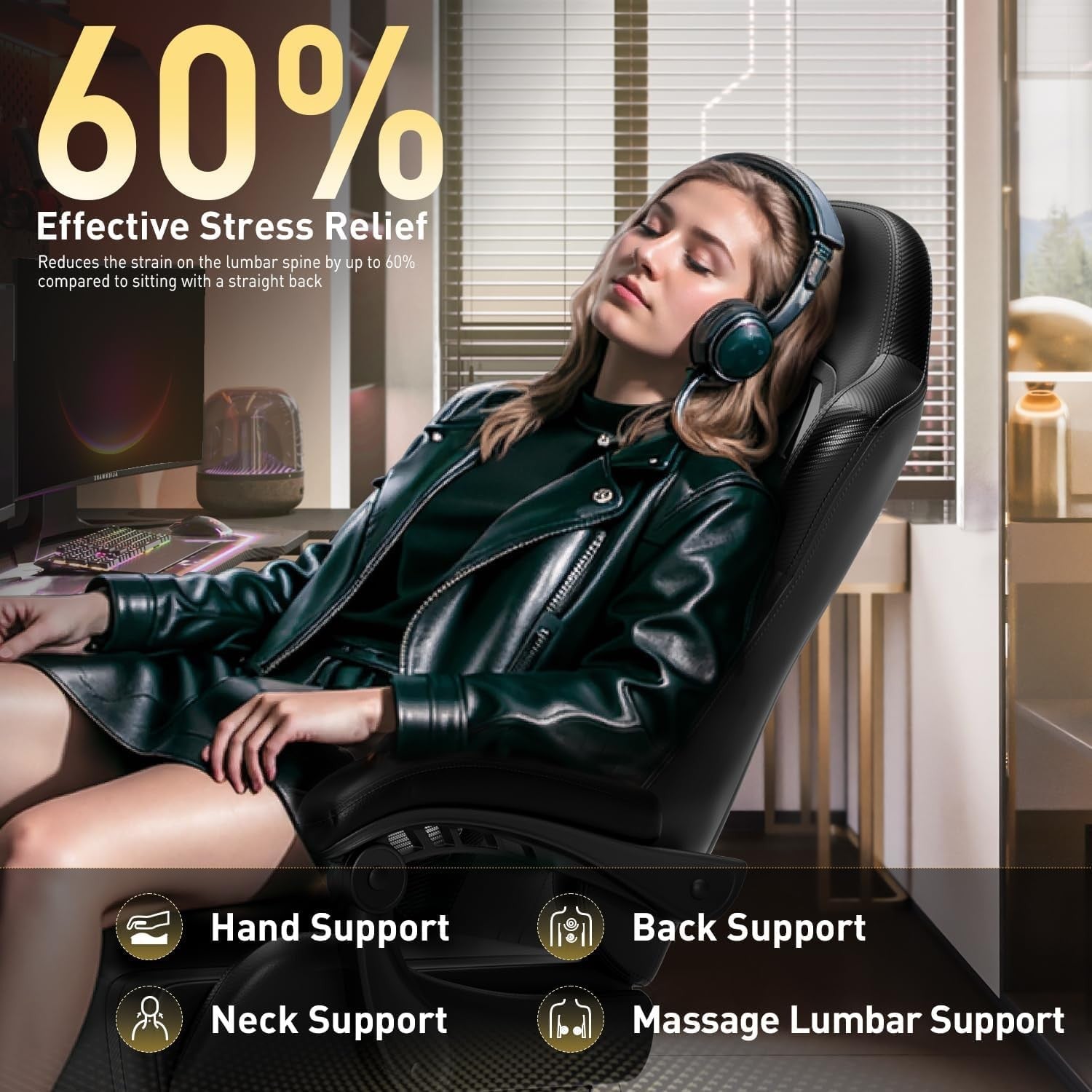 Massage Gaming Chair Recliner w/ Footrest Ergonomic Lumbar PC