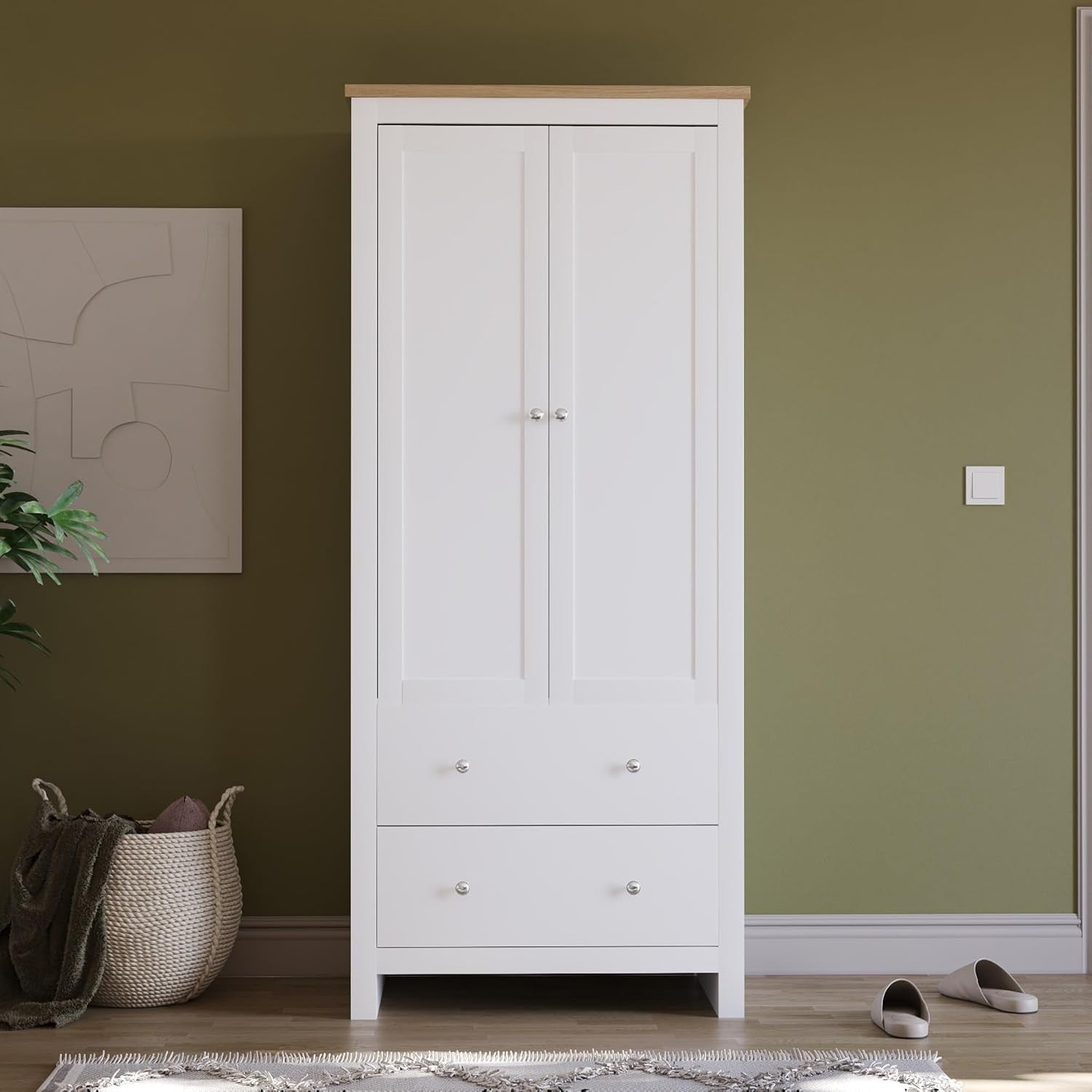 White 2 Door Wardrobe with Drawers Bedroom Storage Cabinet Clothes Rail