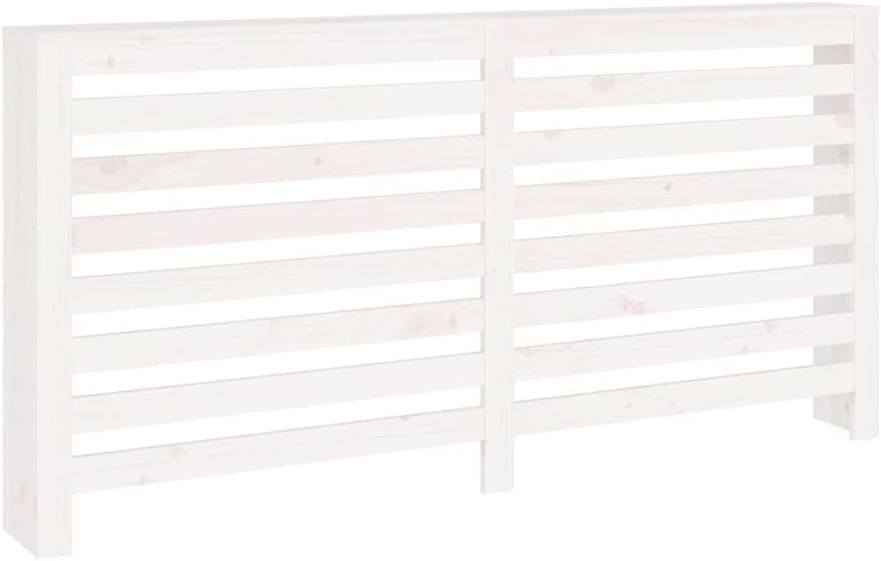 Modern White Radiator Cover Solid Pine Wood Slatted Shelf 169x19x84cm