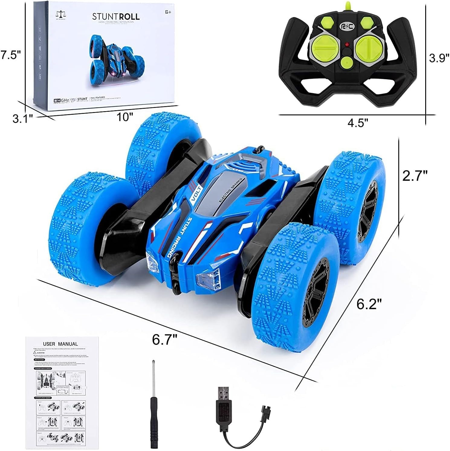 360° RC Stunt Car – Double-Sided Flip Remote Control Car, Blue
