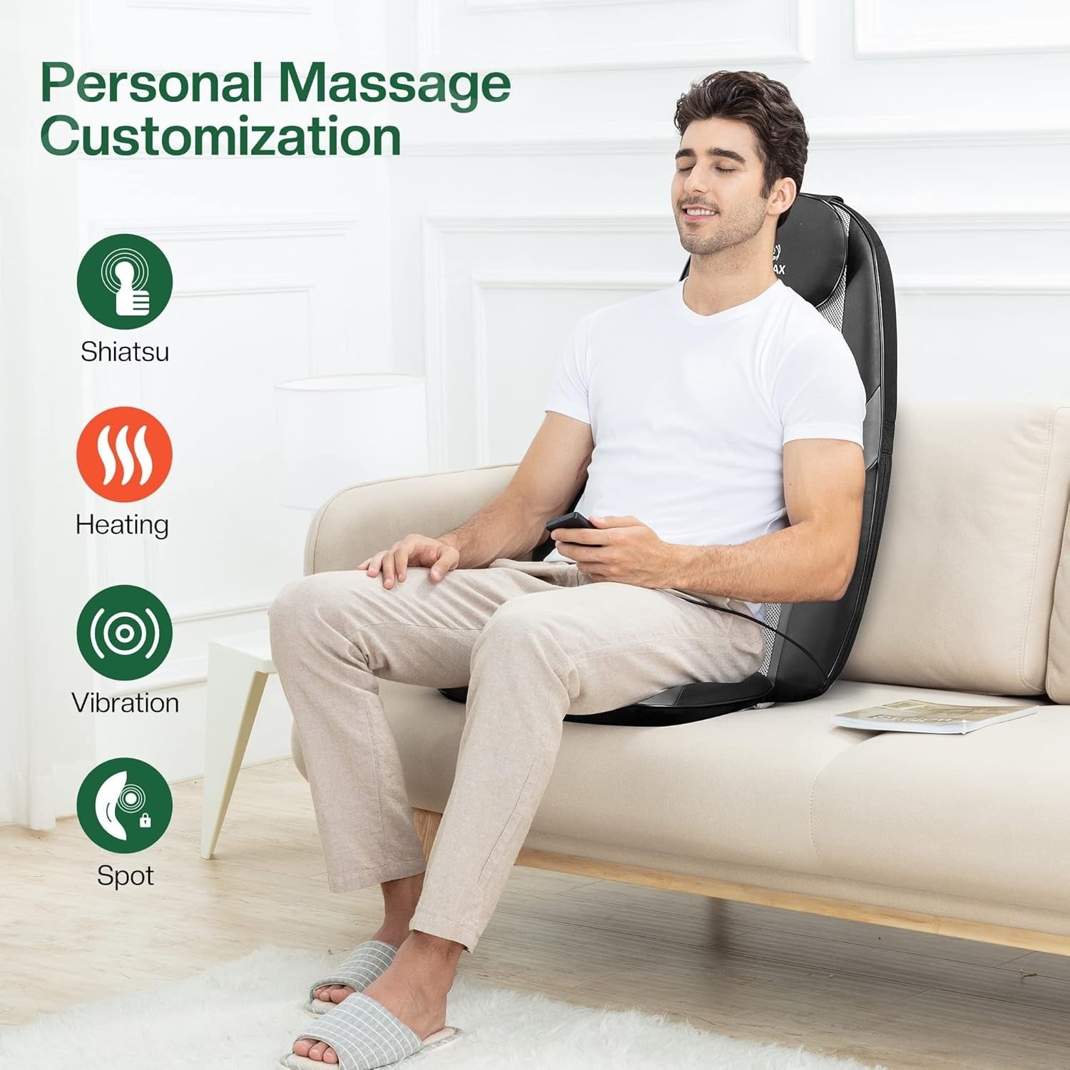 Cordless Shiatsu Back & Neck Massager with Heat Deep Kneading Chair Pad