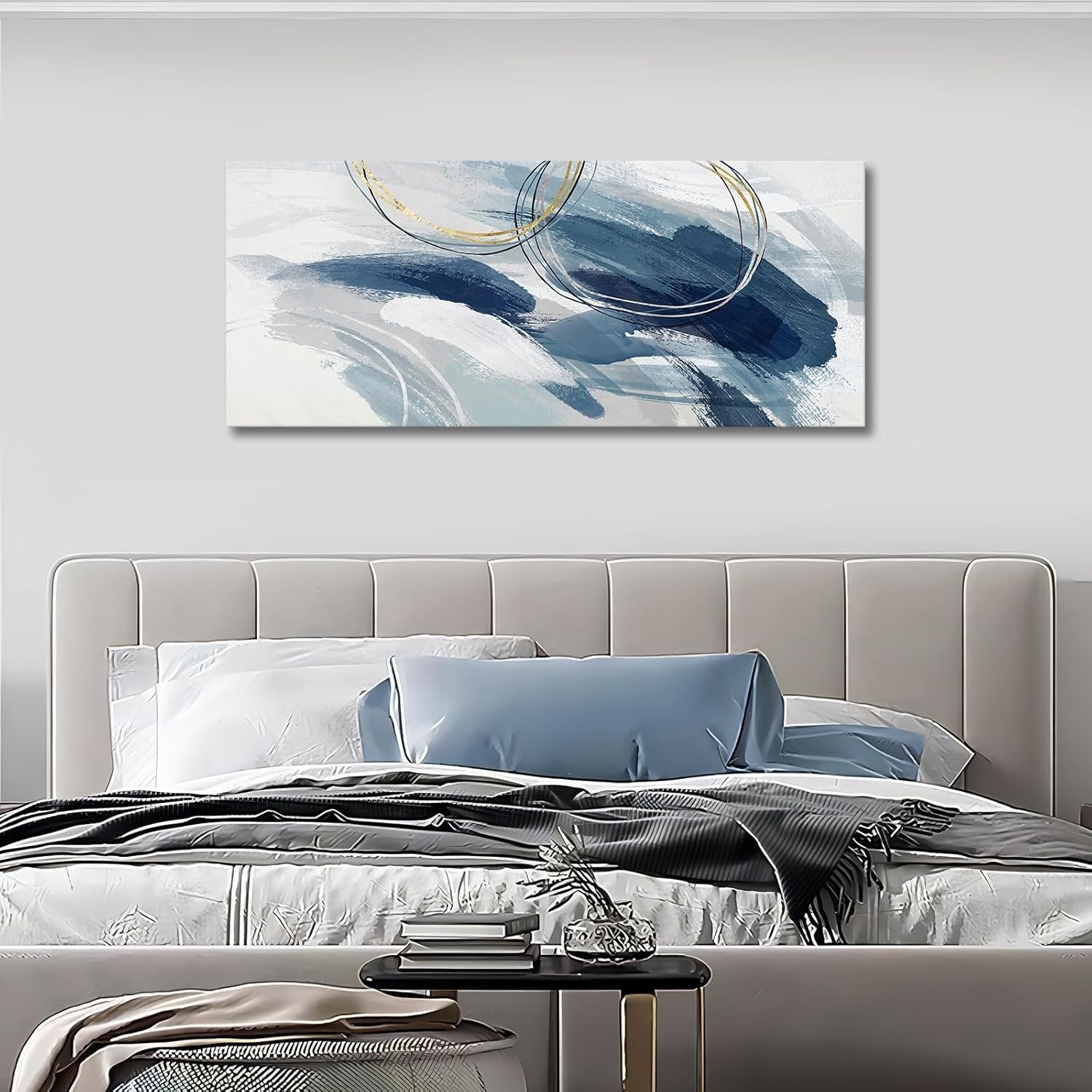 Large Abstract Canvas Wall Art Indigo Blue Grey Modern Decor