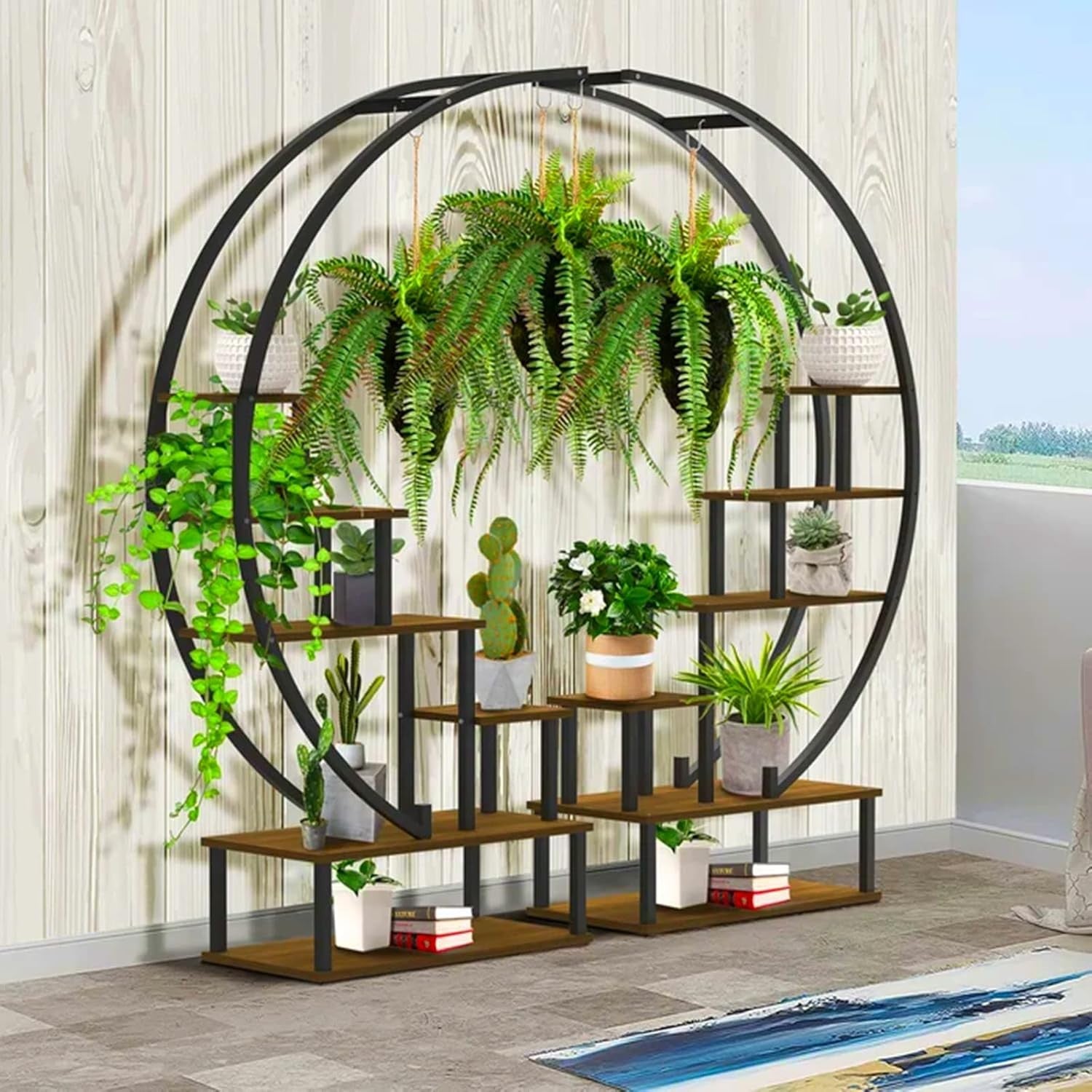 2 Pc 6 Tier Half Moon Metal Plant Stand Set Indoor Outdoor Flower Shelf Rack