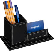 Compact Faux Leather Desk Organiser with Pen & Business Card Holder