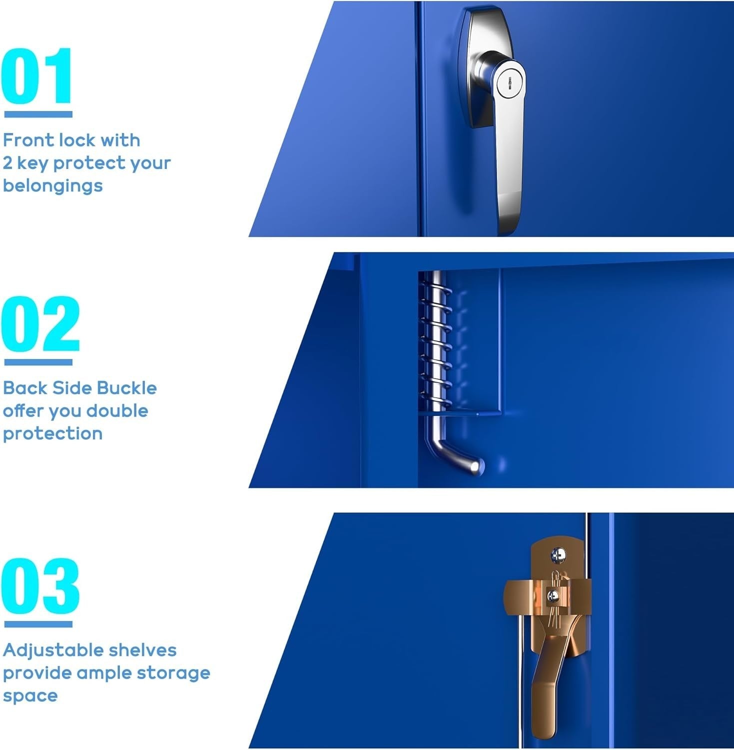 Blue Metal Storage Cabinet 180cm with Lock & Adjustable Shelves – Tall Cupboard