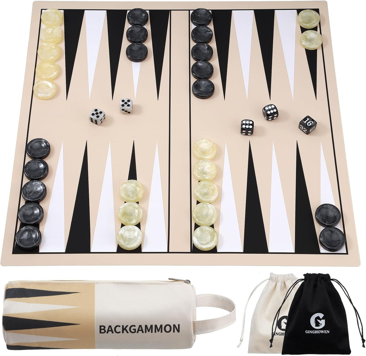 Silicone Backgammon Set Foldable Travel Board Game Carry Bag 2 Players