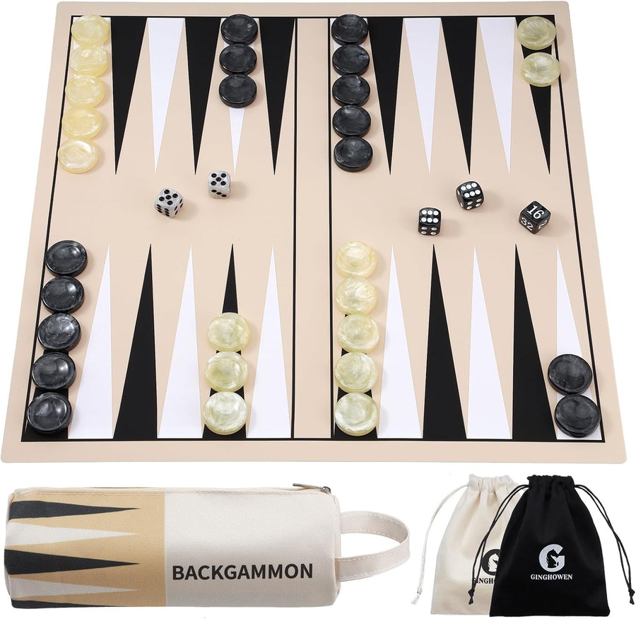 Silicone Backgammon Set Foldable Travel Board Game Carry Bag 2 Players