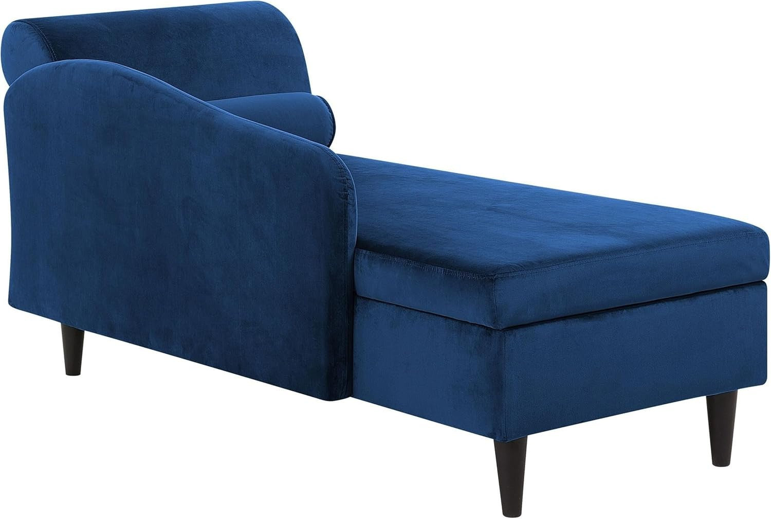 Navy Blue Velvet Right Hand Storage Chaise Lounge Solid Back Living Room