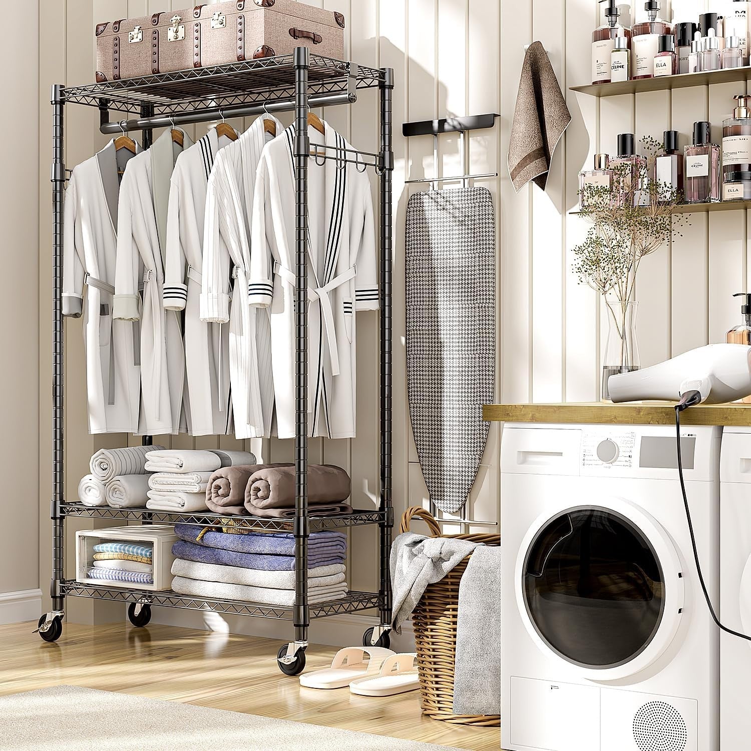 Heavy Duty Black Garment Rack – 3 Tier, 189cm with Wheels