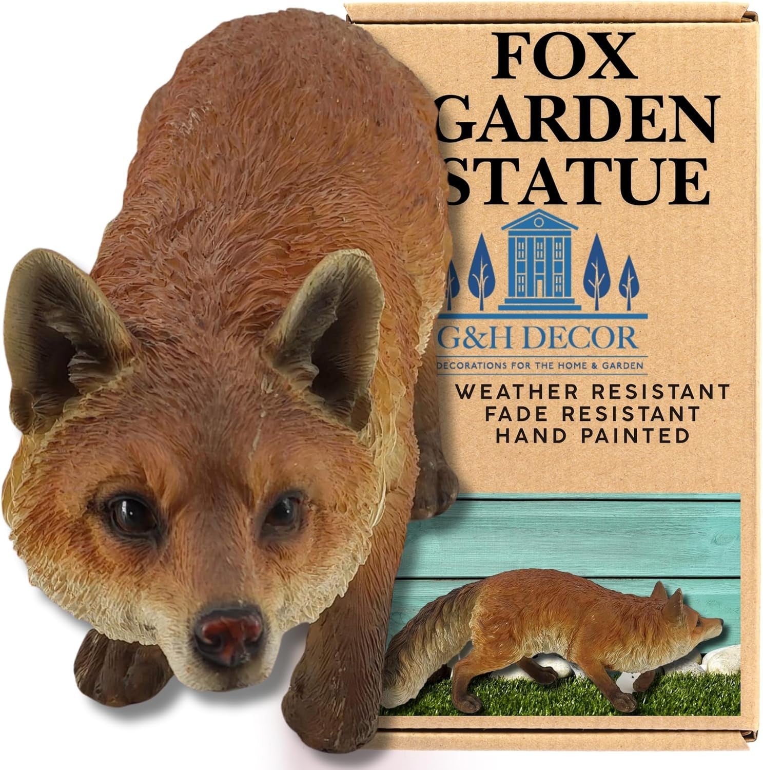 Realistic Fox Garden Ornament Sitting | Weatherproof Resin Woodland Animal Decor