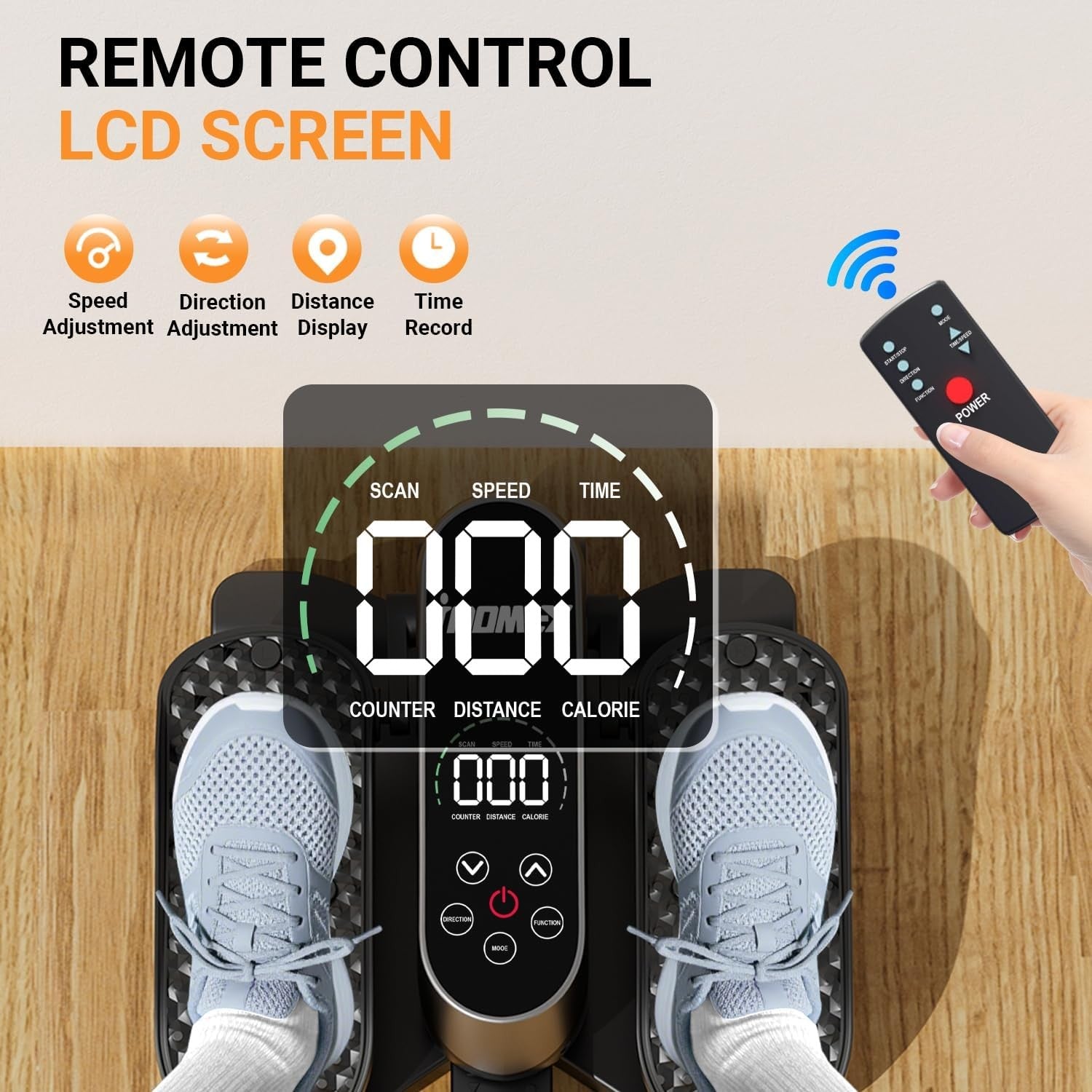 Electric Under Desk Elliptical Pedal Exerciser Quiet Remote Seated Leg Trainer