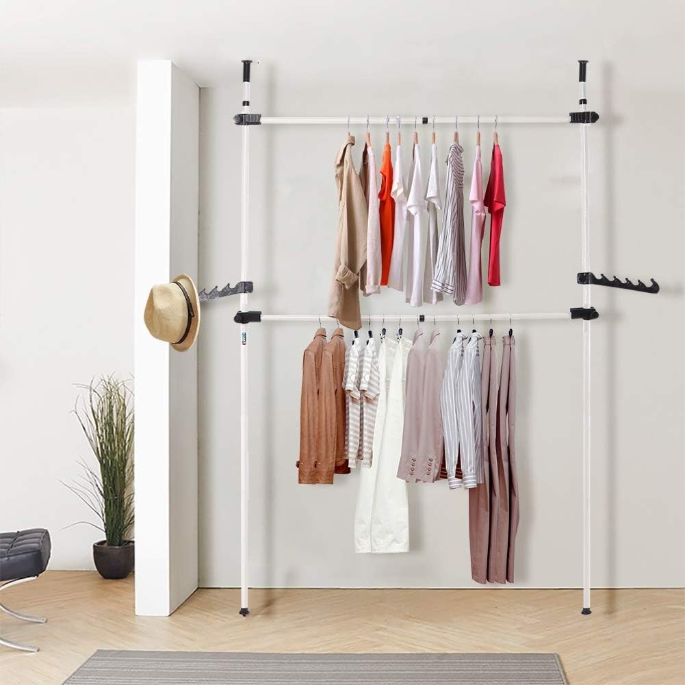 Heavy Duty Adjustable Telescopic Clothes Rack 2 Poles 2 Bars