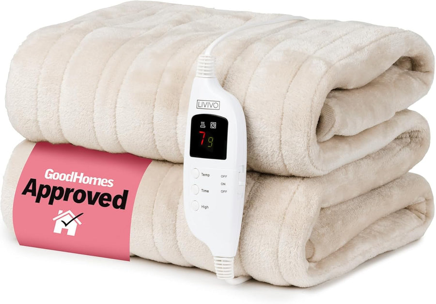 Electric Heated Throw Blanket 9 Heat Settings Timer Soft Fleece 160x130cm
