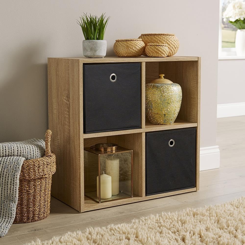 4 Cube Storage Shelf Wooden Bookcase Display Unit Oak Effect 60cm